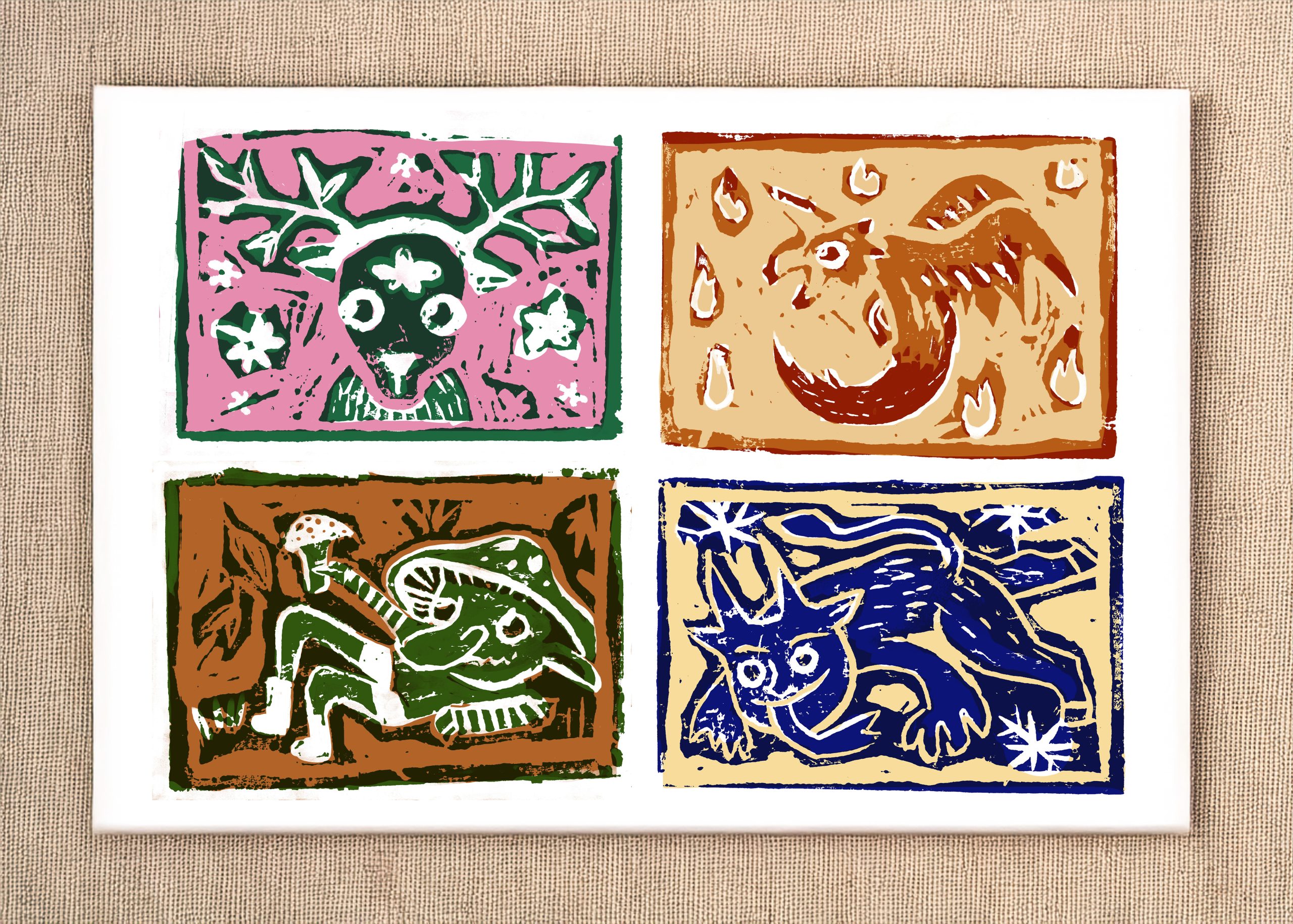 Bestiario ilustrado en linóleo