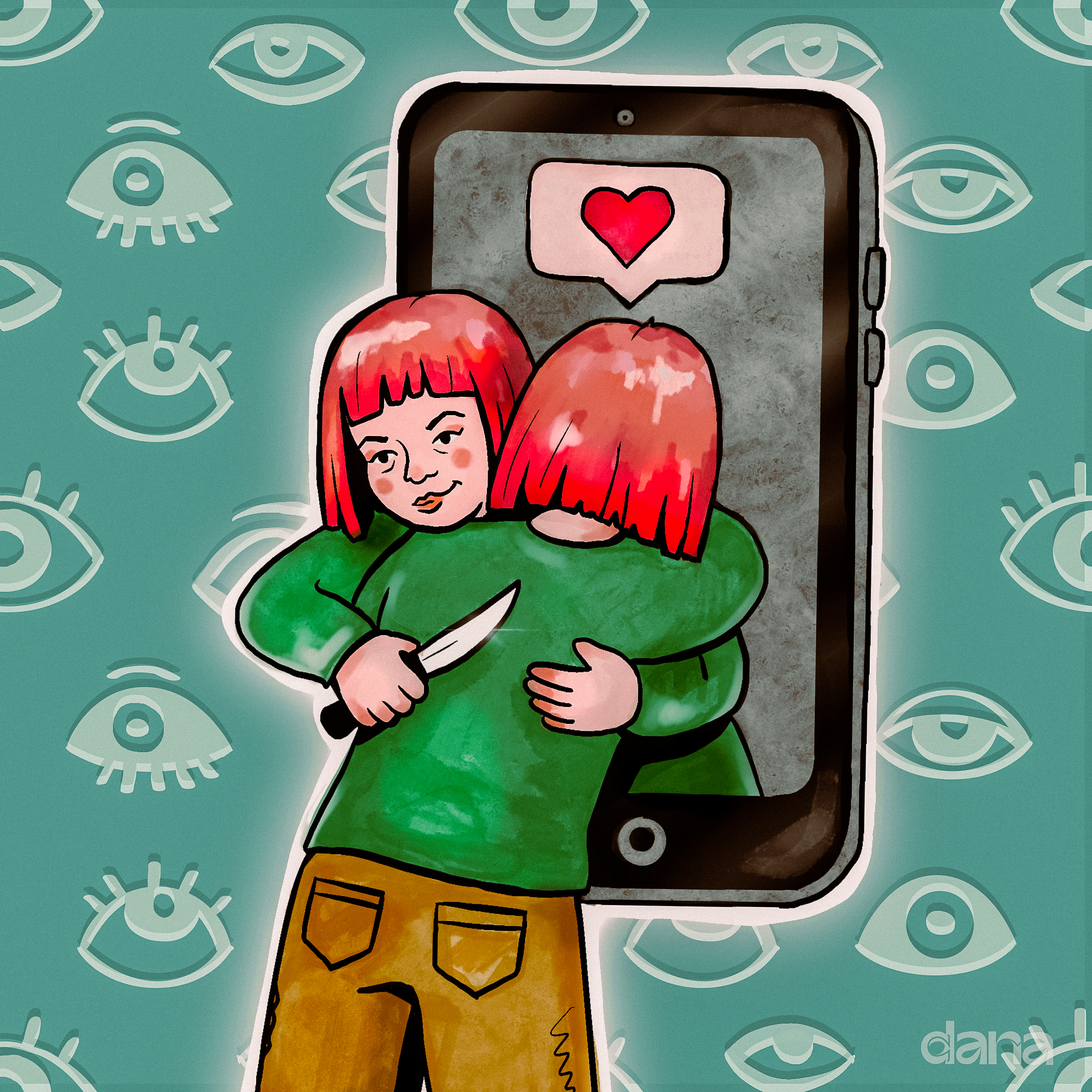 Chica abrazando su reflejo de las redes sociales